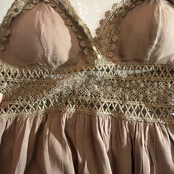 Cider SOLID LACE boho festival TIERED MAXI DRESS Brown size Large - Picture 7 of 10